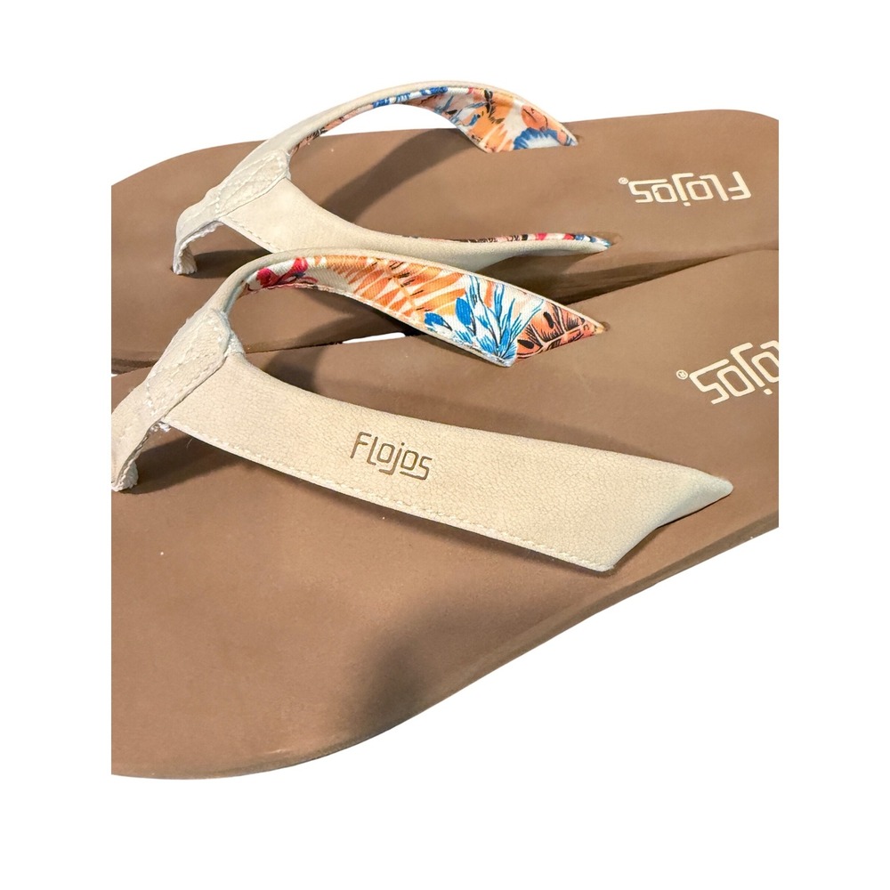 Flojos Womens Flip Flop Sandals Cream/Tropical Print inside 7.5 - Picture 3 of 4